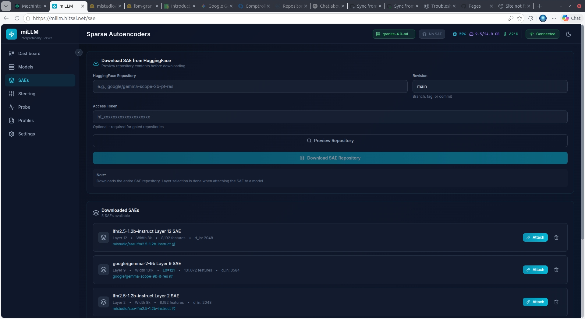 miLLM SAEs Page