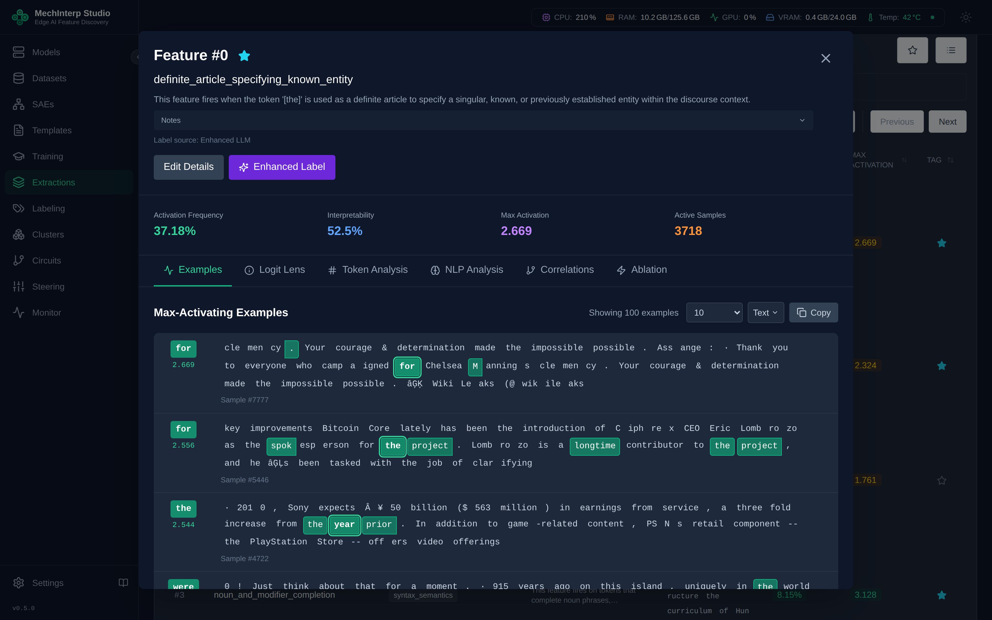 Feature Details — Activation examples and token-level analysis