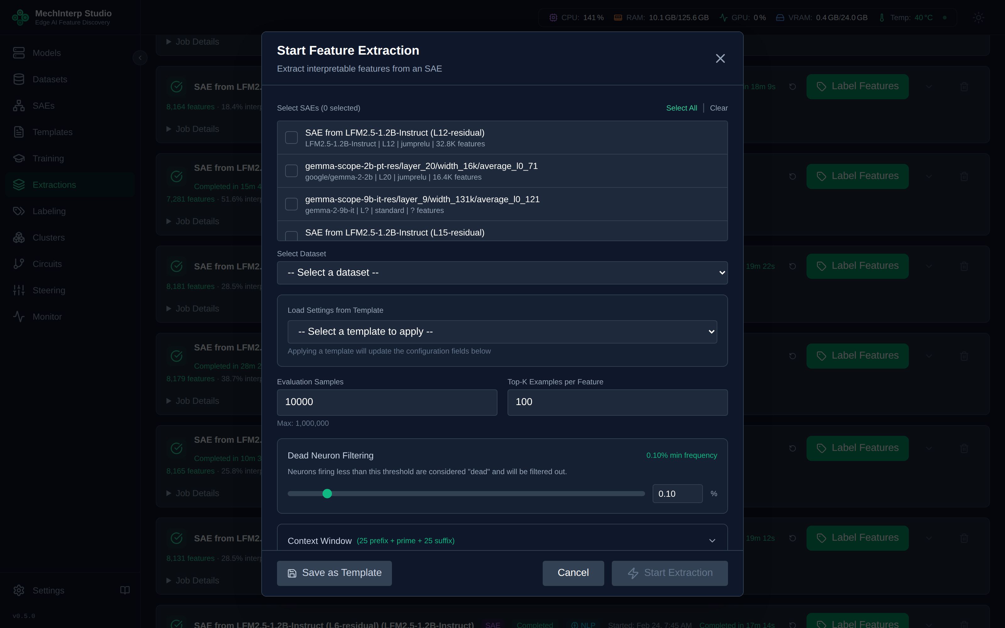 Feature Extraction Job Configuration — Token filtering and context