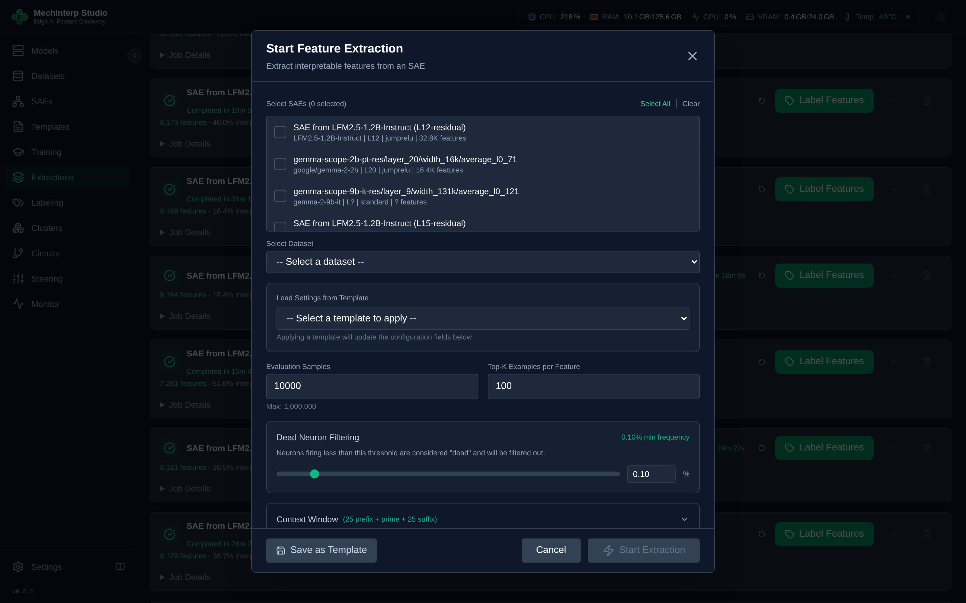 Labeling Configuration Panel — Method selection and options