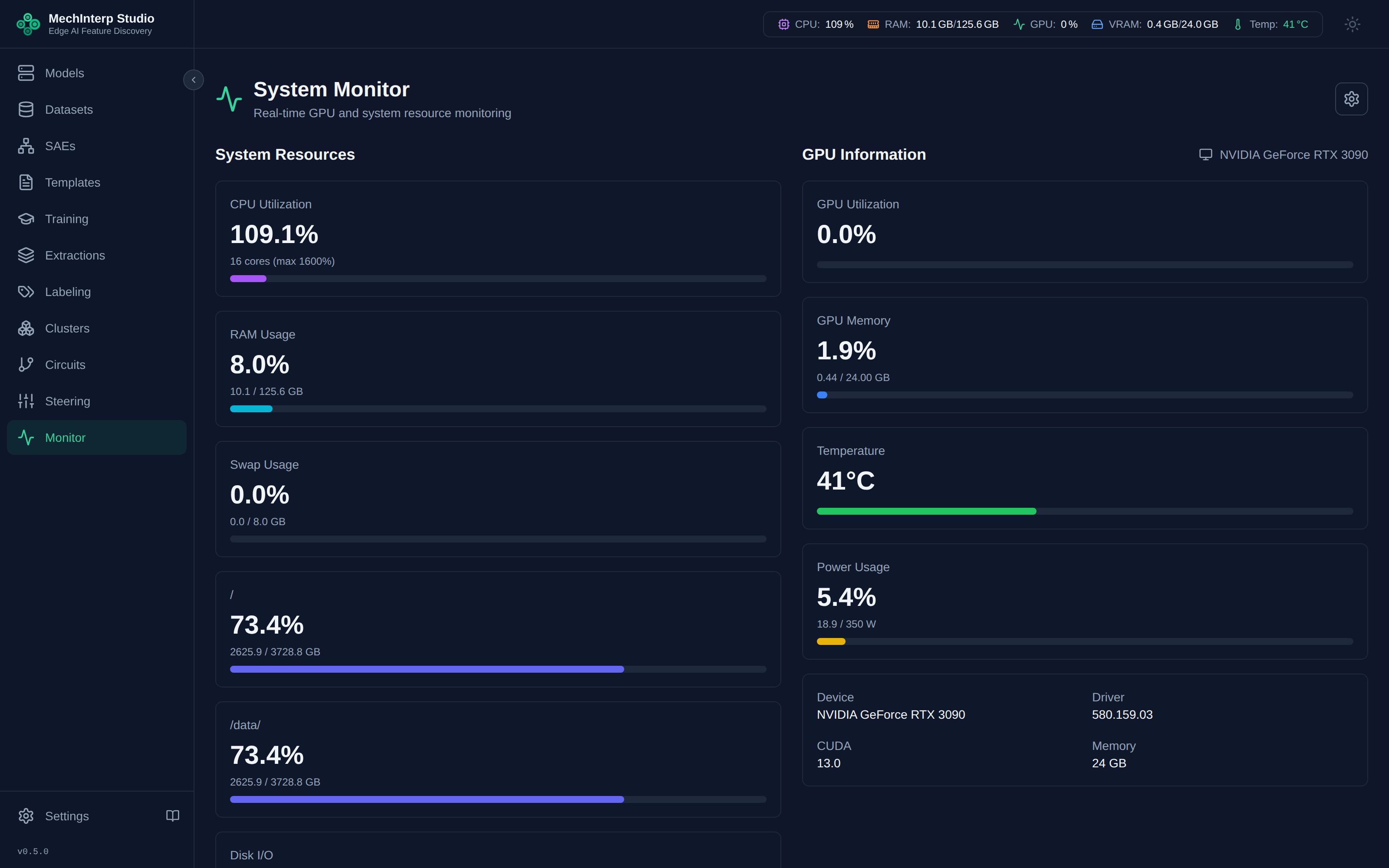 System Monitor — Real-time GPU, CPU, memory, and disk metrics