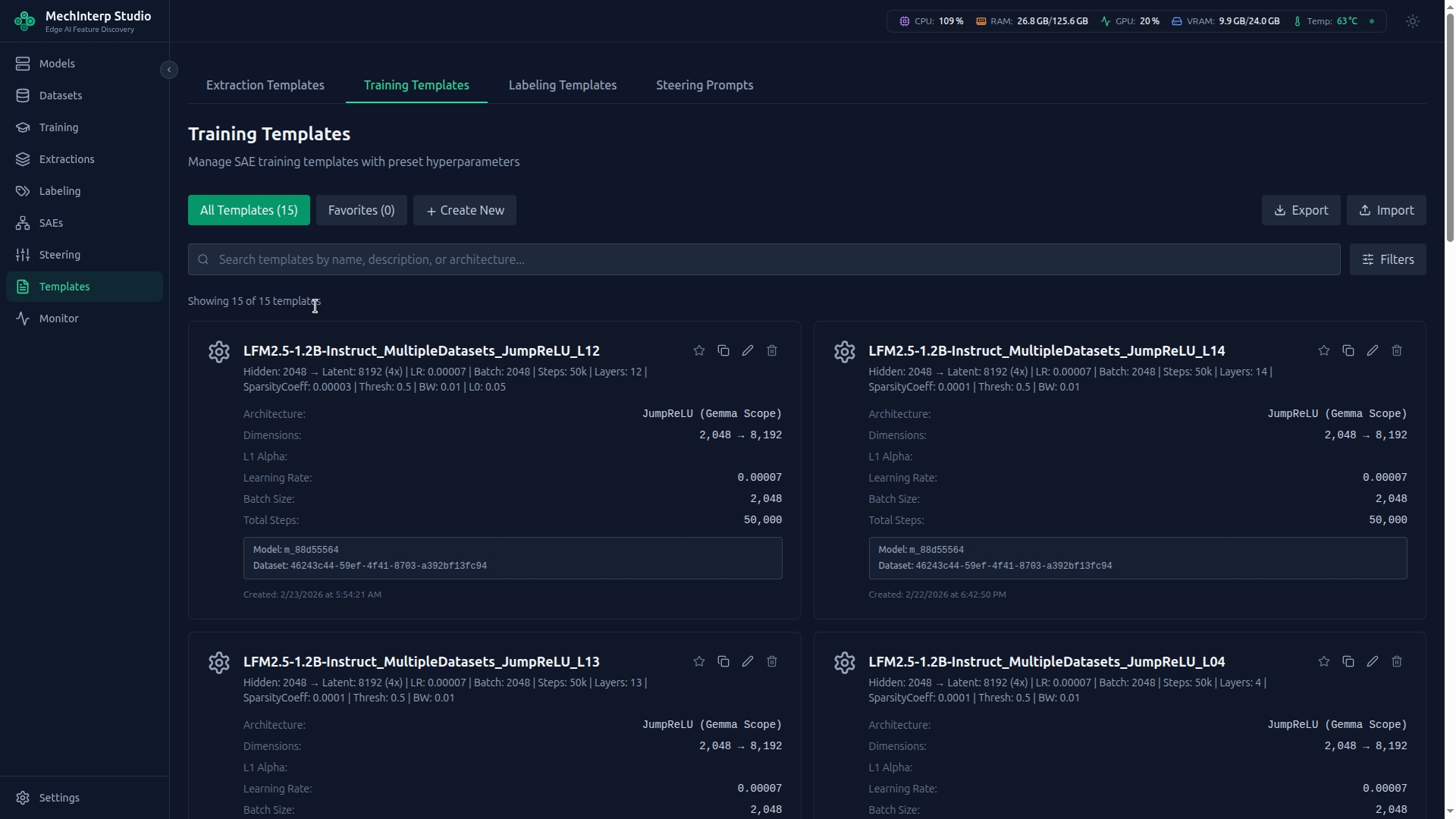 Training Templates — Save and reuse training configurations