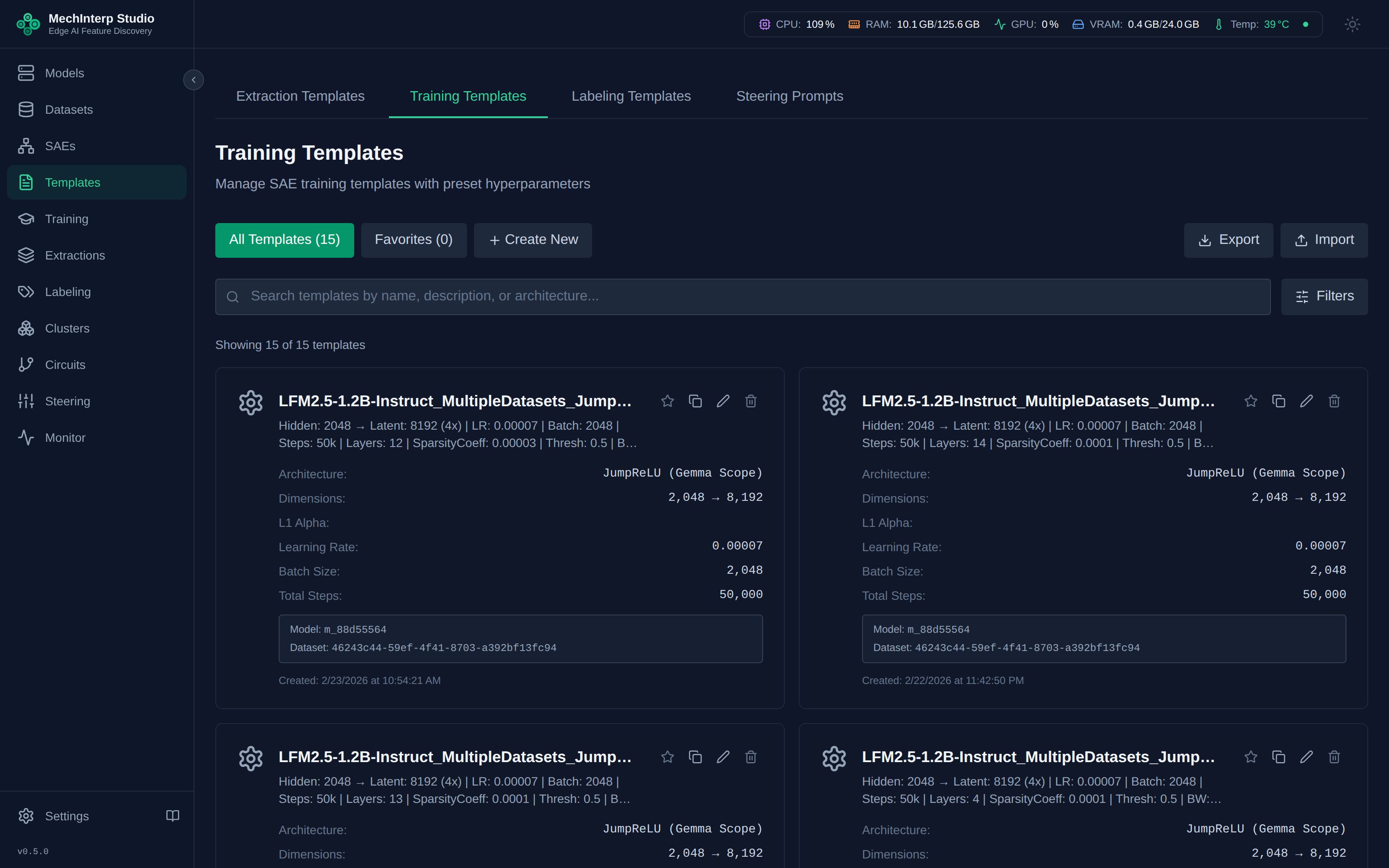 Training Templates — Save and reuse training configurations