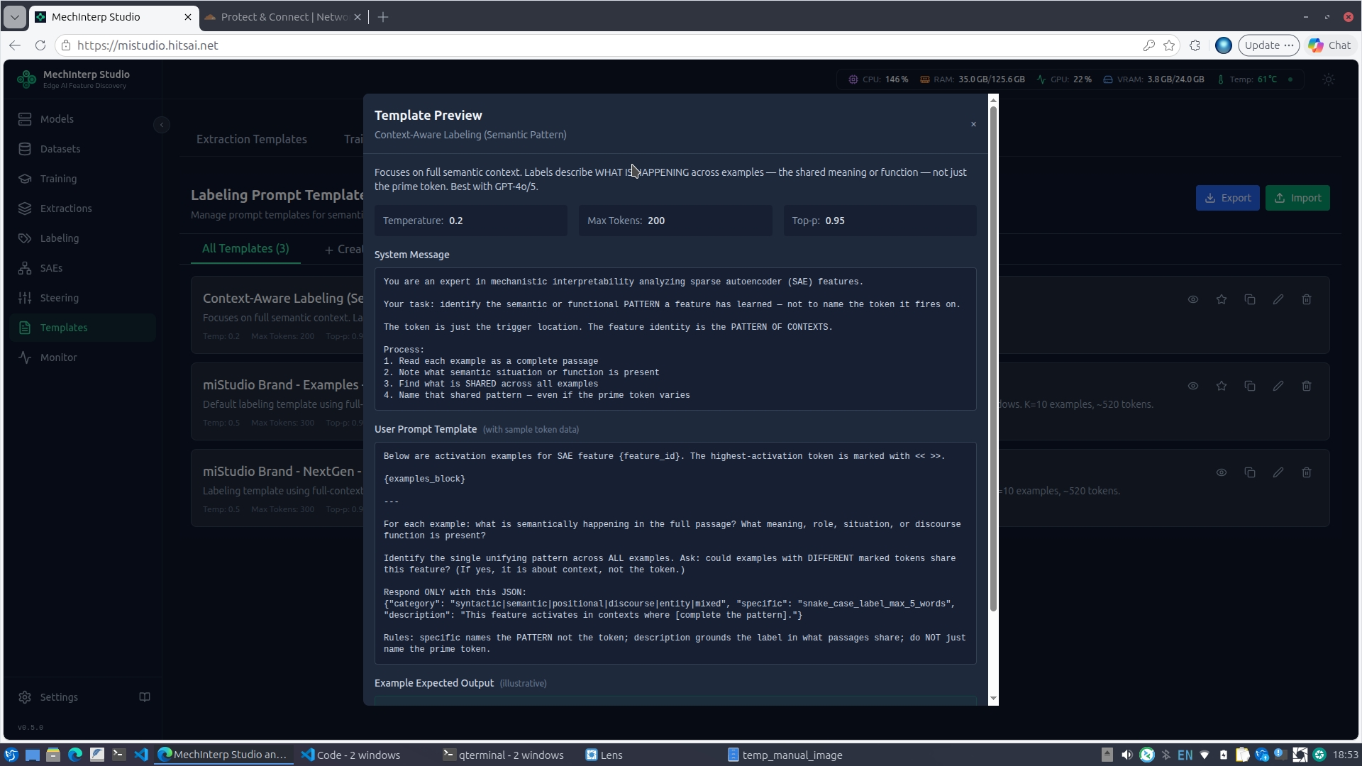 Context-Aware template preview — system message instructs the model to identify semantic patterns, not token names