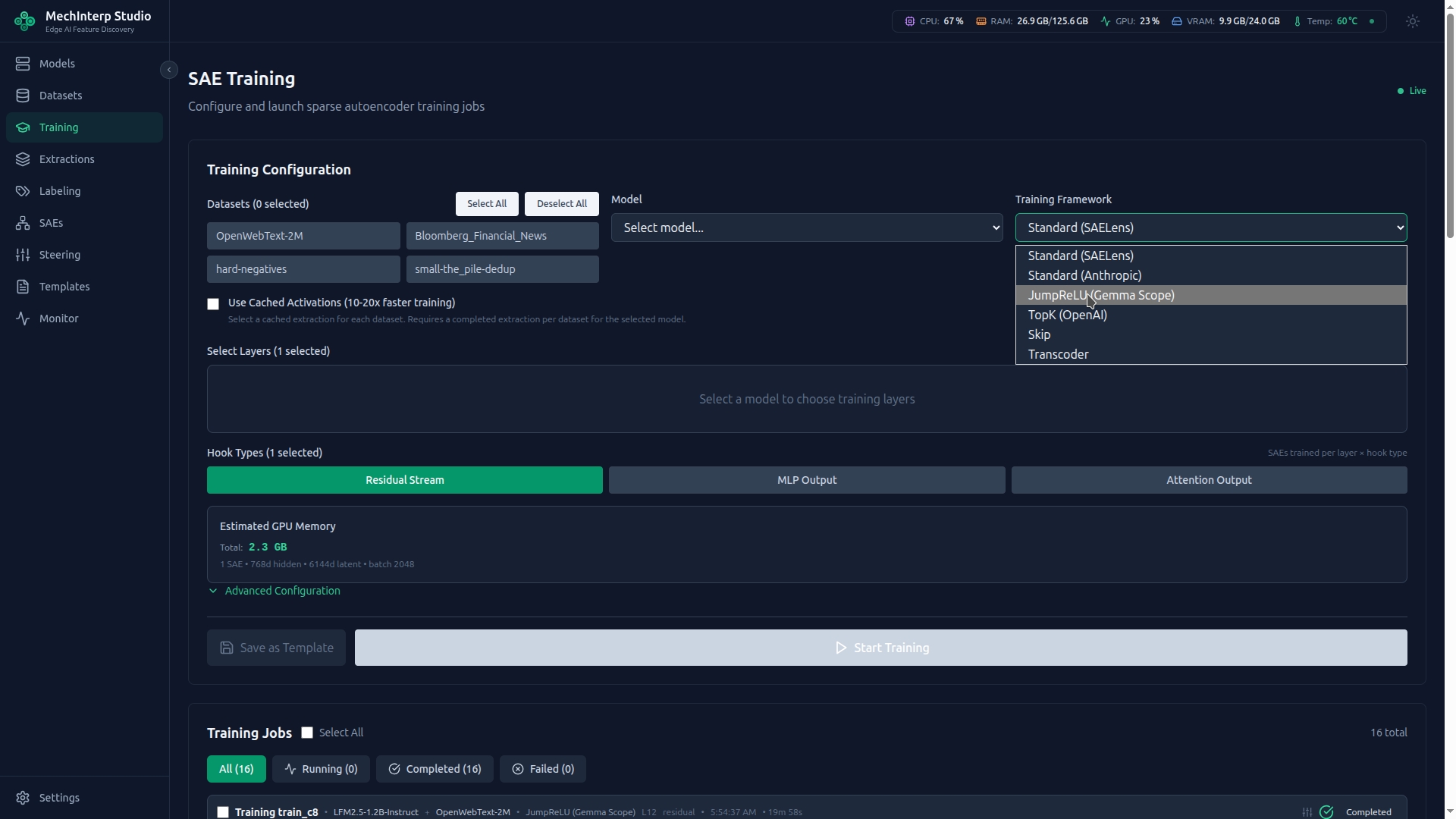 Step 2 — Choose SAE framework and architecture